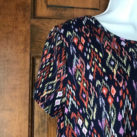 Harlow & Rose Navy Blue w/Multi-Color Abstract Pullover Tee Dress Medium - Picture 6 of 10